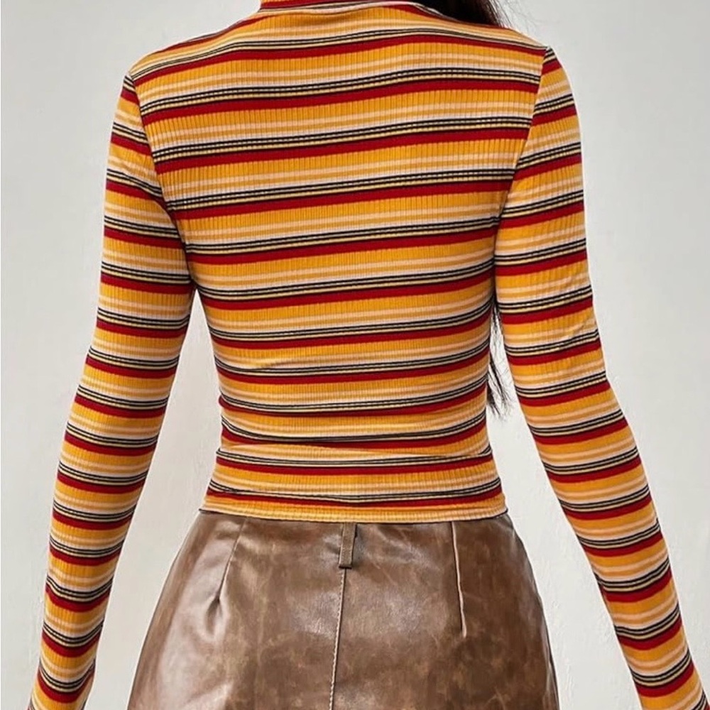 FREEBIES IN EVERY ORDER!!!
Striped Ribbed Long-Sleeve Top in Mustard and Red - Picture 2 of 2